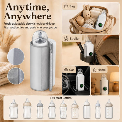 Portable Bottle Warmer, Fast Warming Comfortable Baby Feeding On The Go, Waterless Milk Warming with Battery-Powered for Home Outdoor