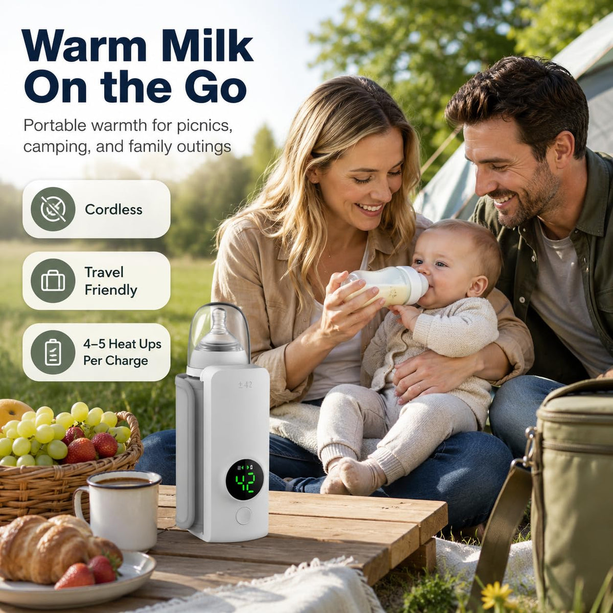 Portable Bottle Warmer, Fast Warming Comfortable Baby Feeding On The Go, Waterless Milk Warming with Battery-Powered for Home Outdoor