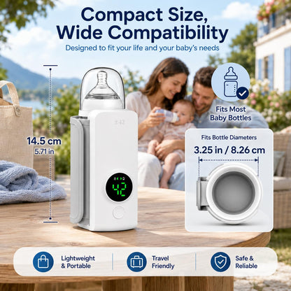 Portable Bottle Warmer, Fast Warming Comfortable Baby Feeding On The Go, Waterless Milk Warming with Battery-Powered for Home Outdoor