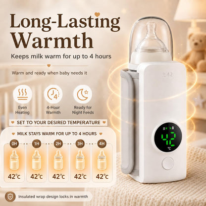 Portable Bottle Warmer, Fast Warming Comfortable Baby Feeding On The Go, Waterless Milk Warming with Battery-Powered for Home Outdoor