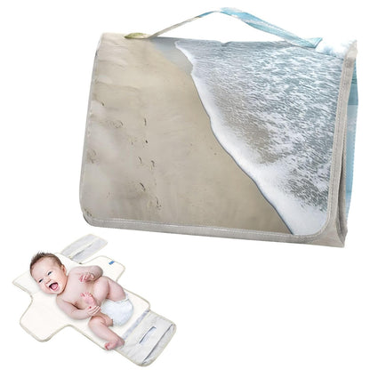 Coastal View Portable Diaper Changing Pad, Waterproof Baby Changing Mat with Storage Pocket & Built-in Pillow, Foldable Travel Pad, Newborn Gift Set for Boy Girl