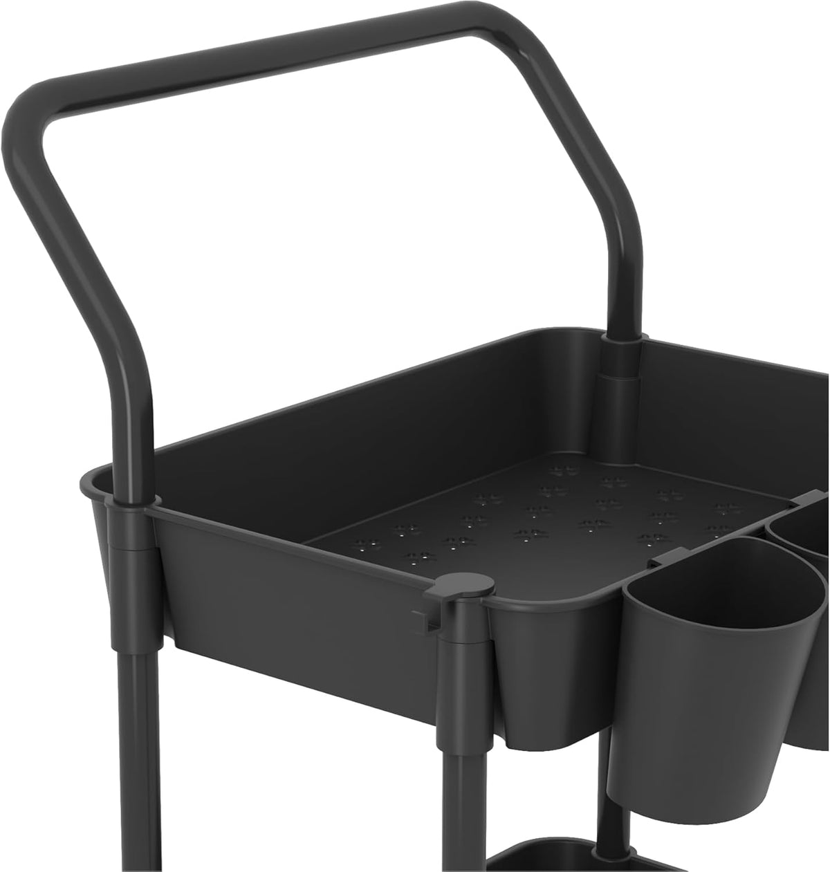3-Tier Rolling Utility Cart, Storage Cart with Handle Multi-Purpose and Locking Wheels,with Hanging Basket and Hook for Office, Kitchen, Bathroom,White