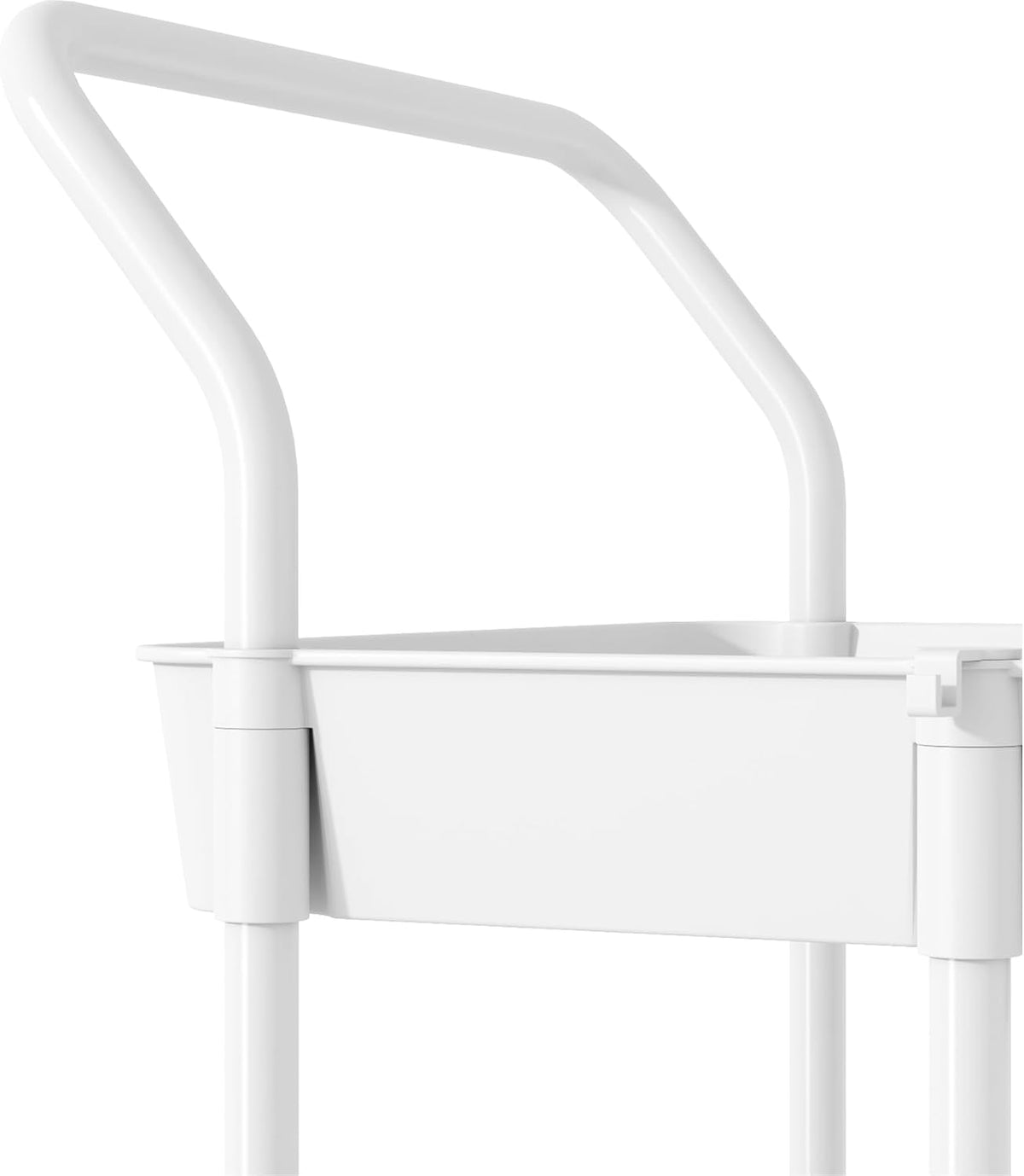 3-Tier Rolling Utility Cart, Storage Cart with Handle Multi-Purpose and Locking Wheels,with Hanging Basket and Hook for Office, Kitchen, Bathroom,White