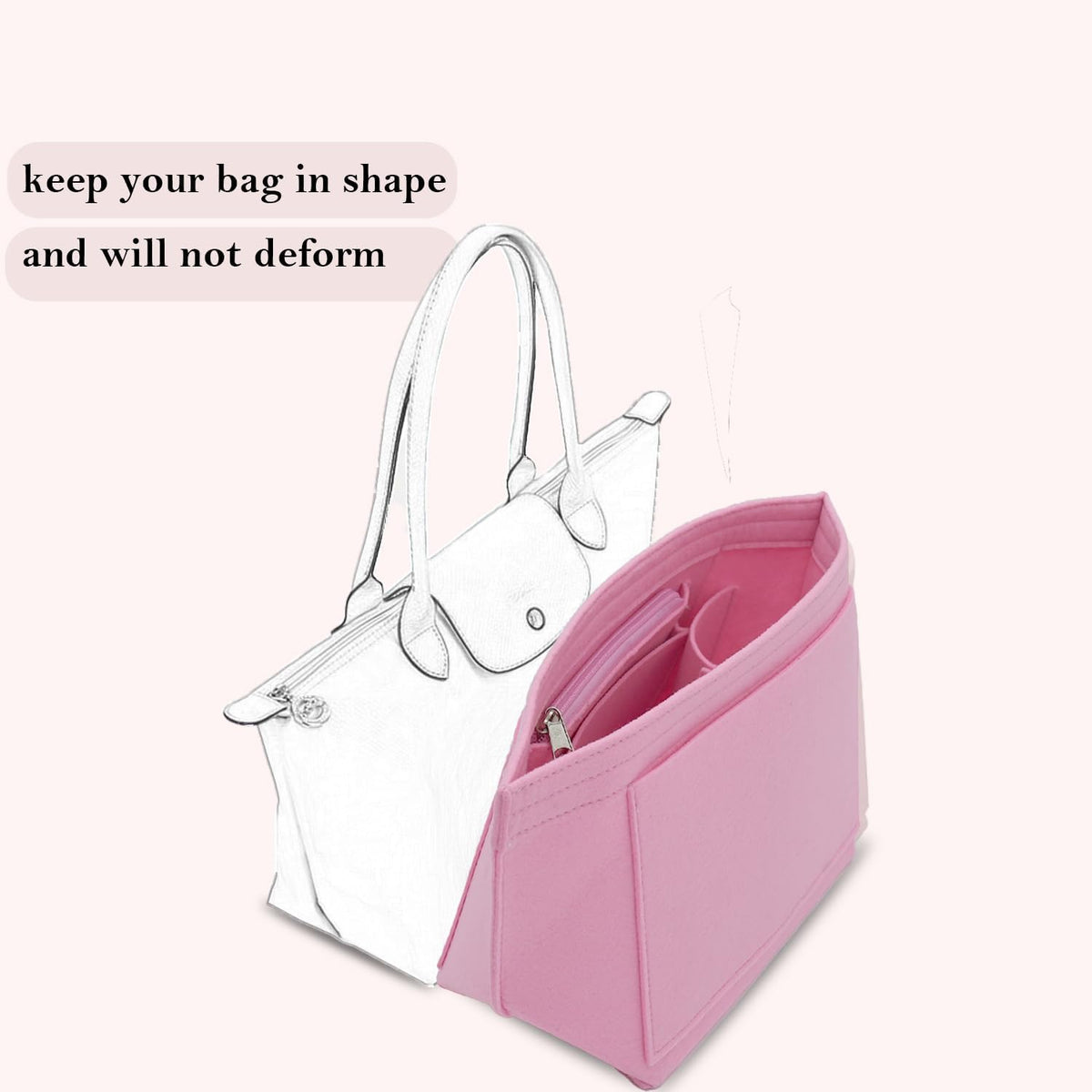Bag Insert Organizer, purse accessories, Suitable For Longchamp long handle tote organizer (Grey, L（long handle）)
