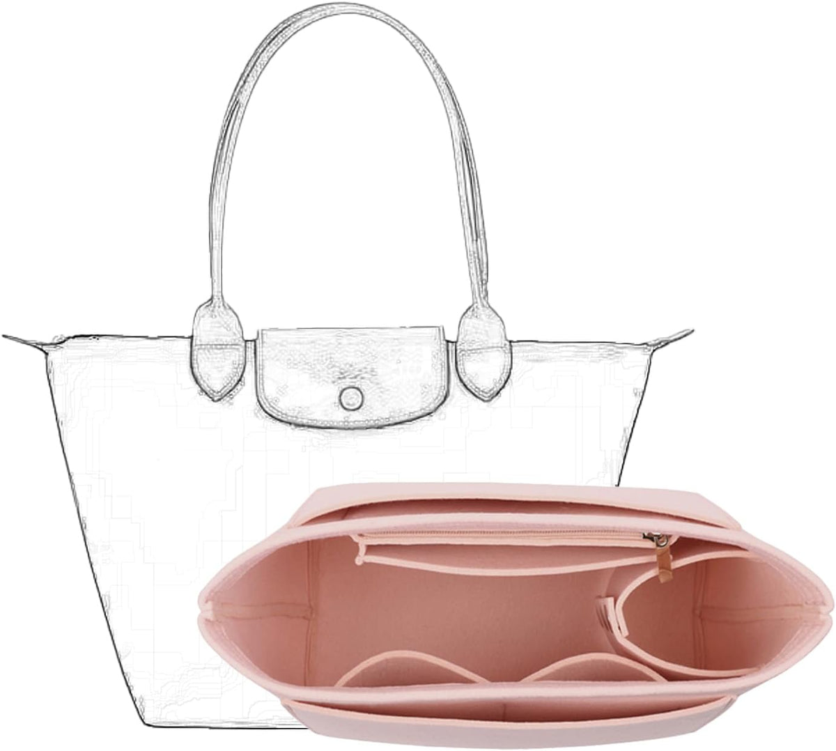 Bag Insert Organizer, purse accessories, Suitable For Longchamp long handle tote organizer (Grey, L（long handle）)