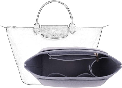 Bag Insert Organizer, purse accessories, Suitable For Longchamp long handle tote organizer (Grey, L（long handle）)