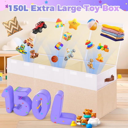 Extra Large Toy Storage Box with Lid, Collapsible Toy Chest, 40"x14"x16"