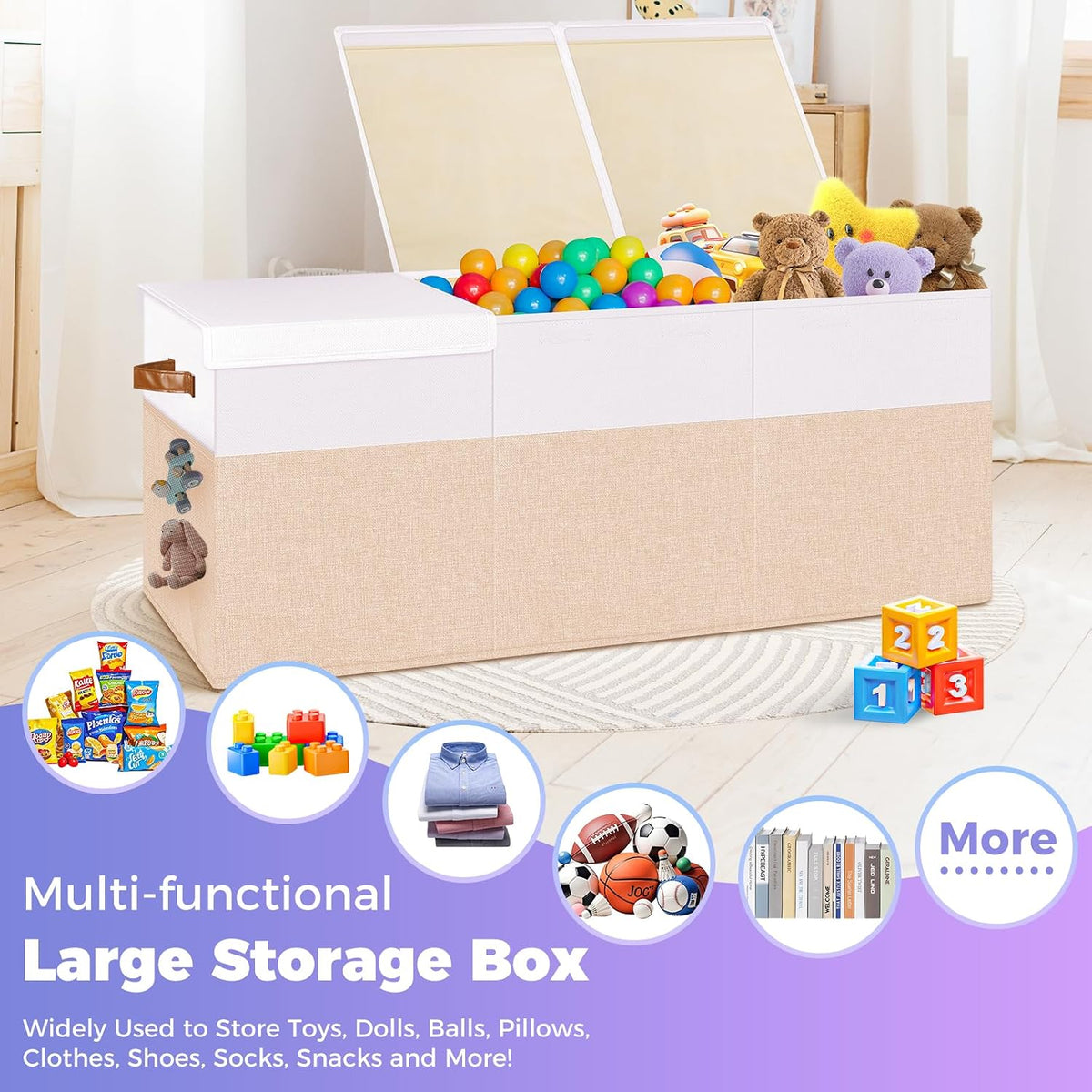 Extra Large Toy Storage Box with Lid, Collapsible Toy Chest, 40"x14"x16"