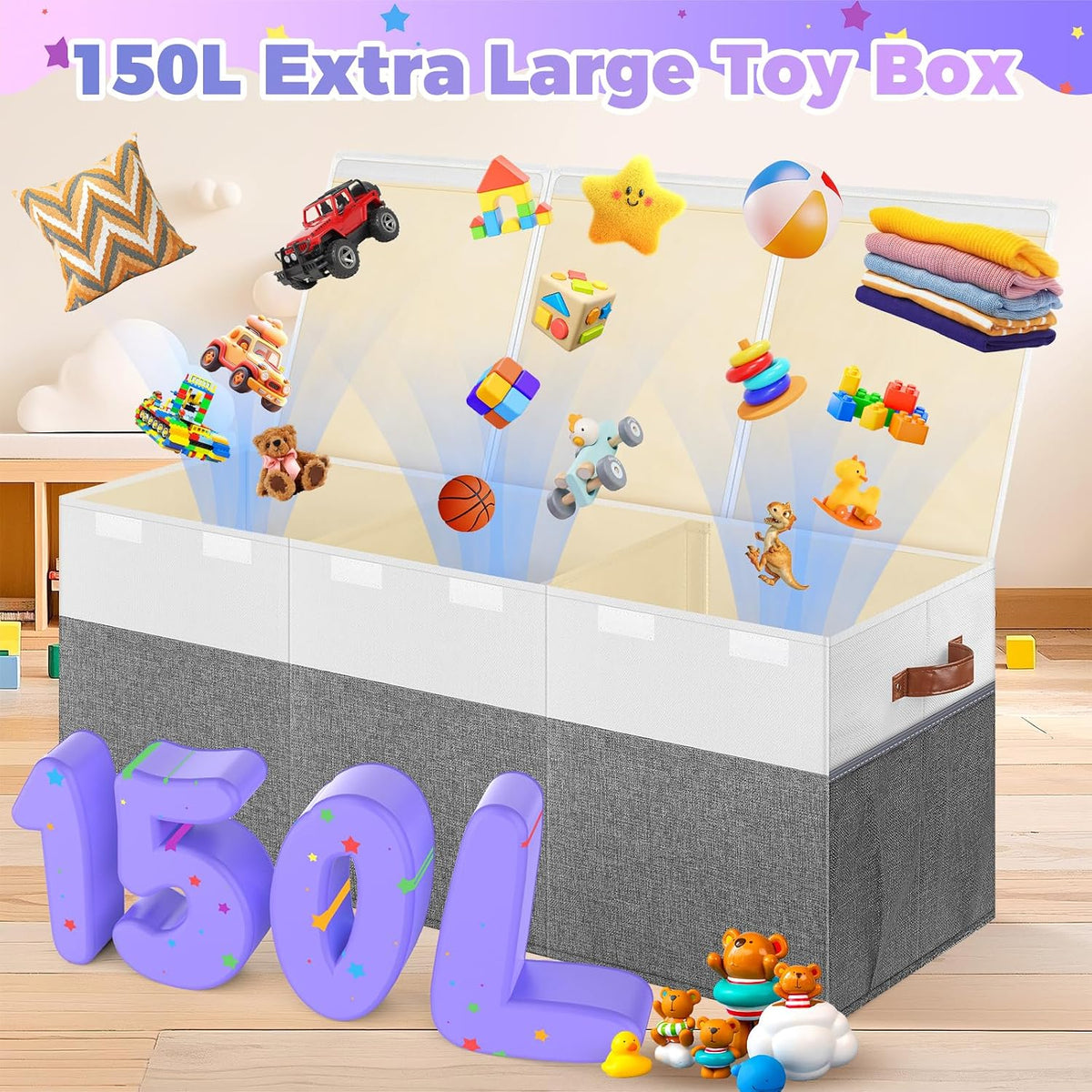 Extra Large Toy Storage Box with Lid, Collapsible Toy Chest, 40"x14"x16"