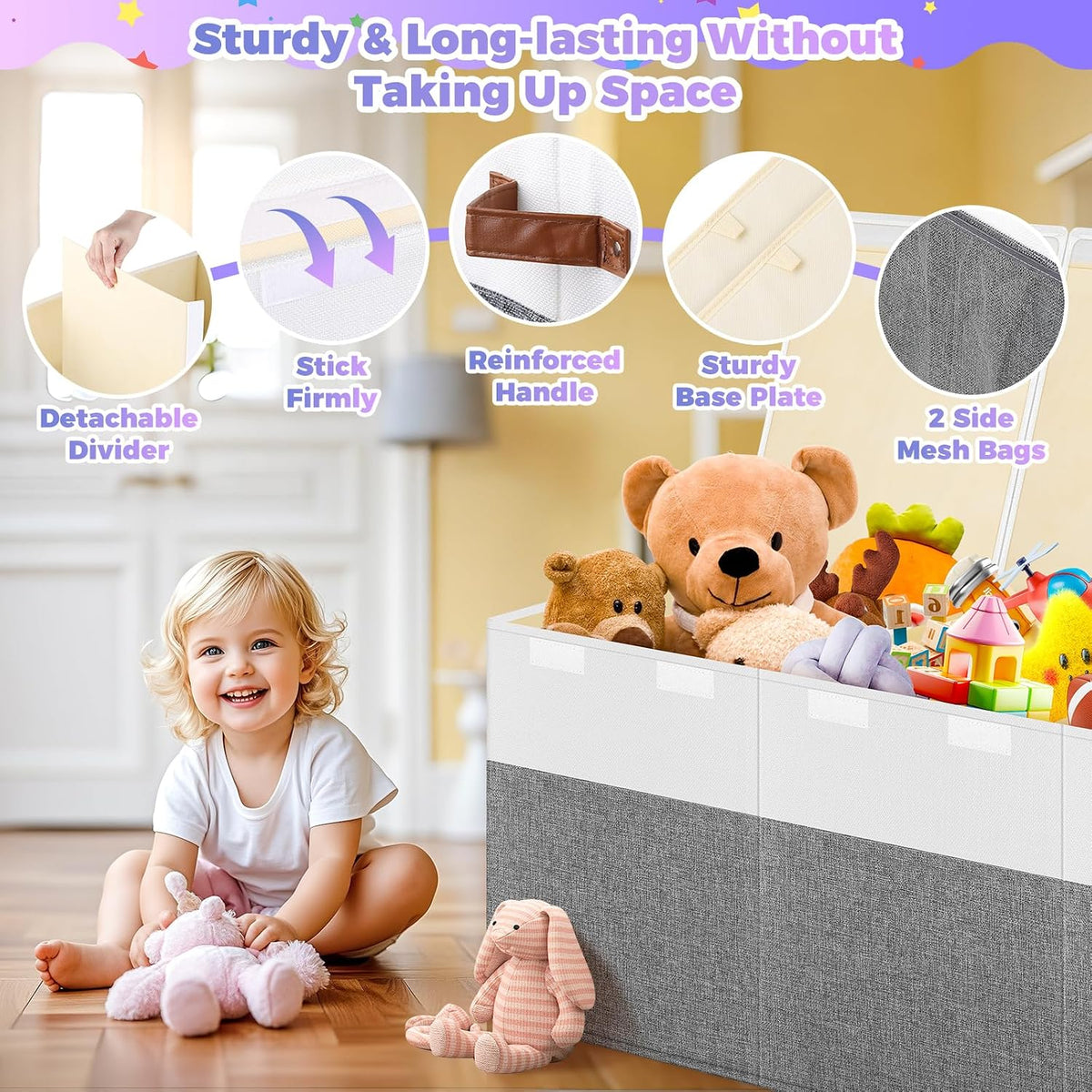 Extra Large Toy Storage Box with Lid, Collapsible Toy Chest, 40"x14"x16"