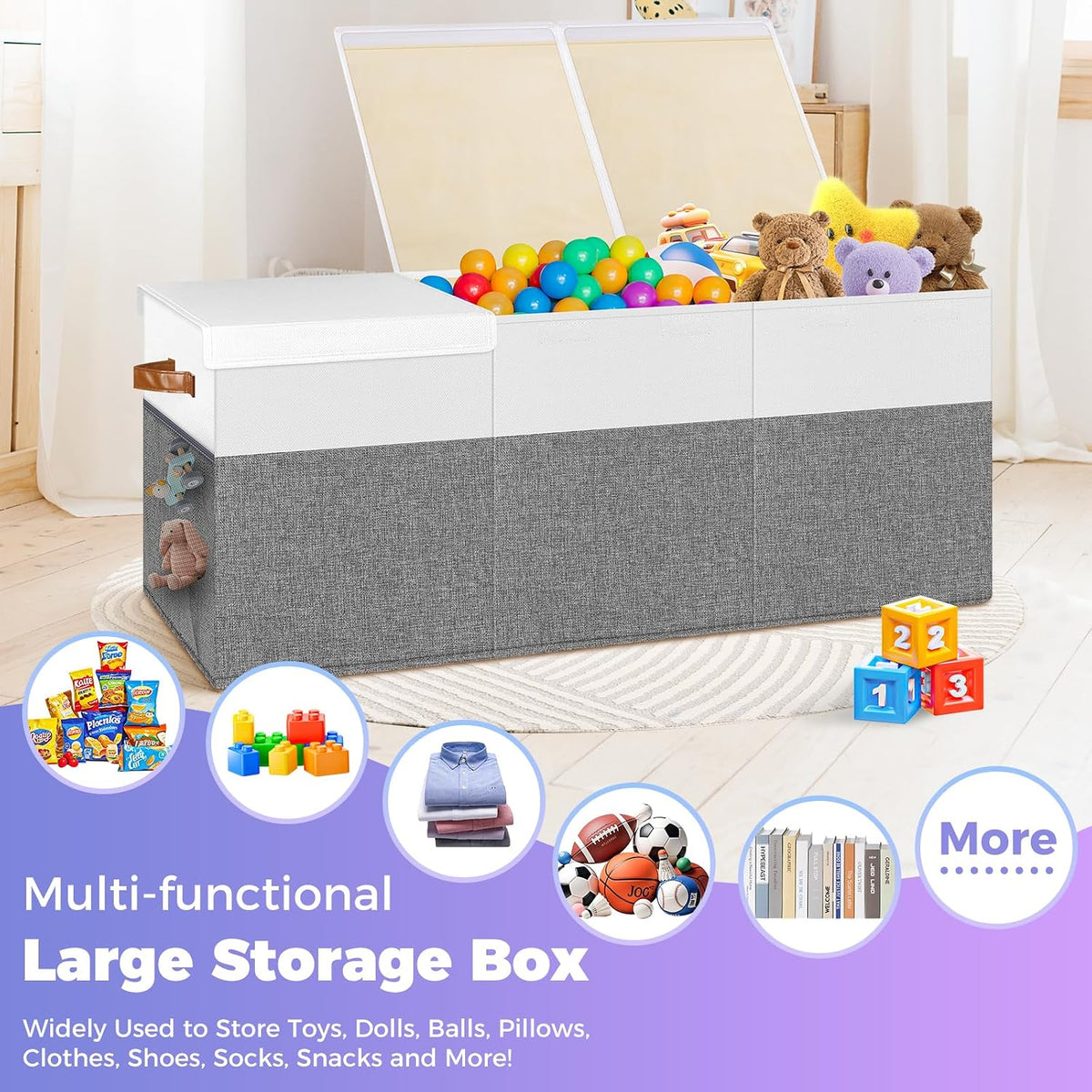 Extra Large Toy Storage Box with Lid, Collapsible Toy Chest, 40"x14"x16"