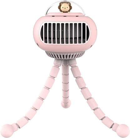 Stroller Fan Flexible Tripod Clip-on Portable Fan with USB Recharging, 4 Adjustable Speeds, Mini Cute Handled Fan (Pink)