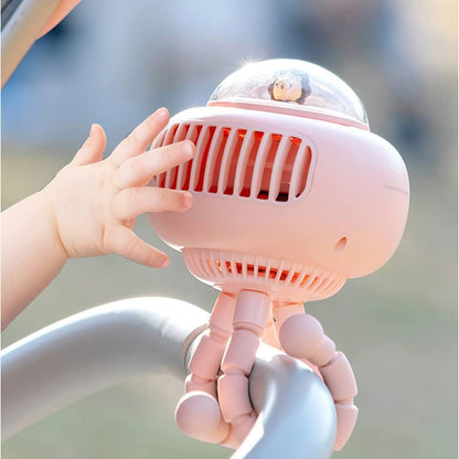 Stroller Fan Flexible Tripod Clip-on Portable Fan with USB Recharging, 4 Adjustable Speeds, Mini Cute Handled Fan (Pink)