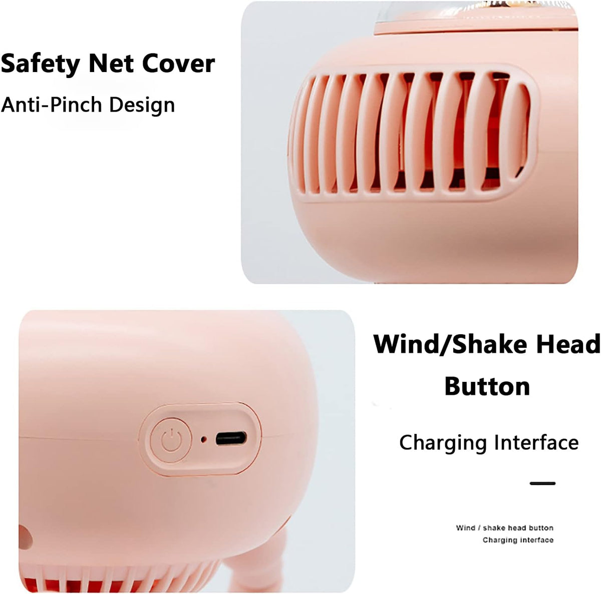 Stroller Fan Flexible Tripod Clip-on Portable Fan with USB Recharging, 4 Adjustable Speeds, Mini Cute Handled Fan (Pink)
