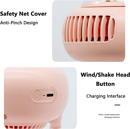Stroller Fan Flexible Tripod Clip-on Portable Fan with USB Recharging, 4 Adjustable Speeds, Mini Cute Handled Fan (Pink)