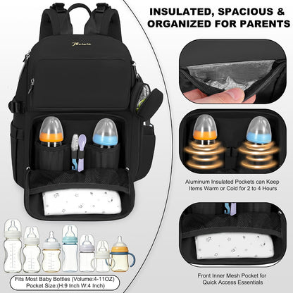 Diaper Bag Backpack with Portable Changing Pad, Black