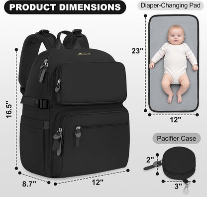 Diaper Bag Backpack with Portable Changing Pad, Black