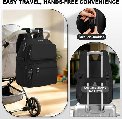 Diaper Bag Backpack with Portable Changing Pad, Black