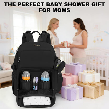 Diaper Bag Backpack with Portable Changing Pad, Black
