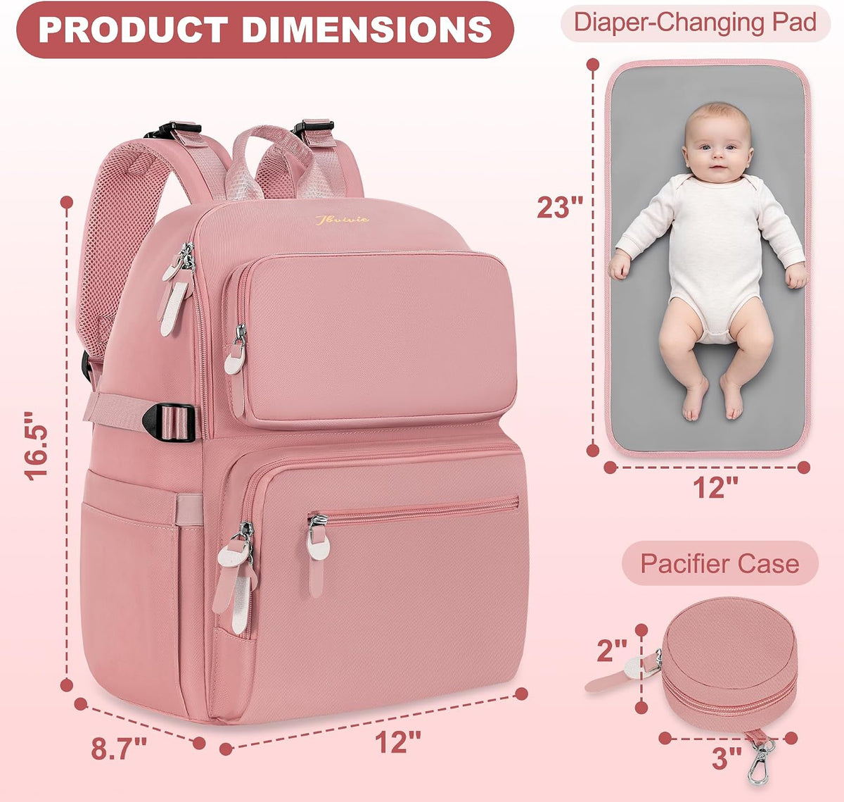 Diaper Bag Backpack with Portable Changing Pad, Black