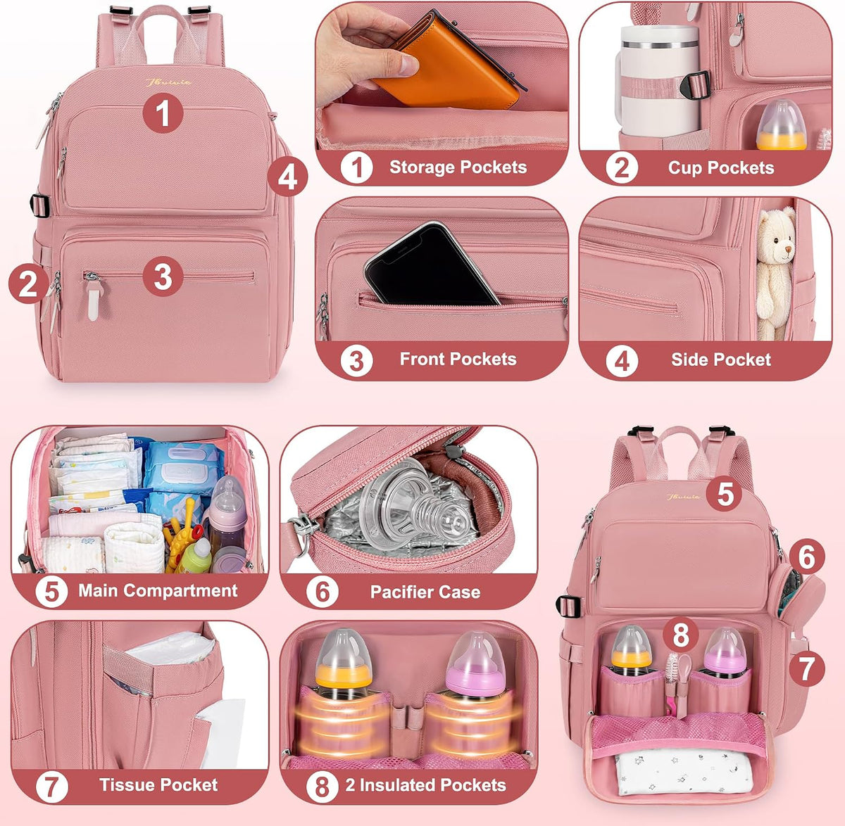 Diaper Bag Backpack with Portable Changing Pad, Black