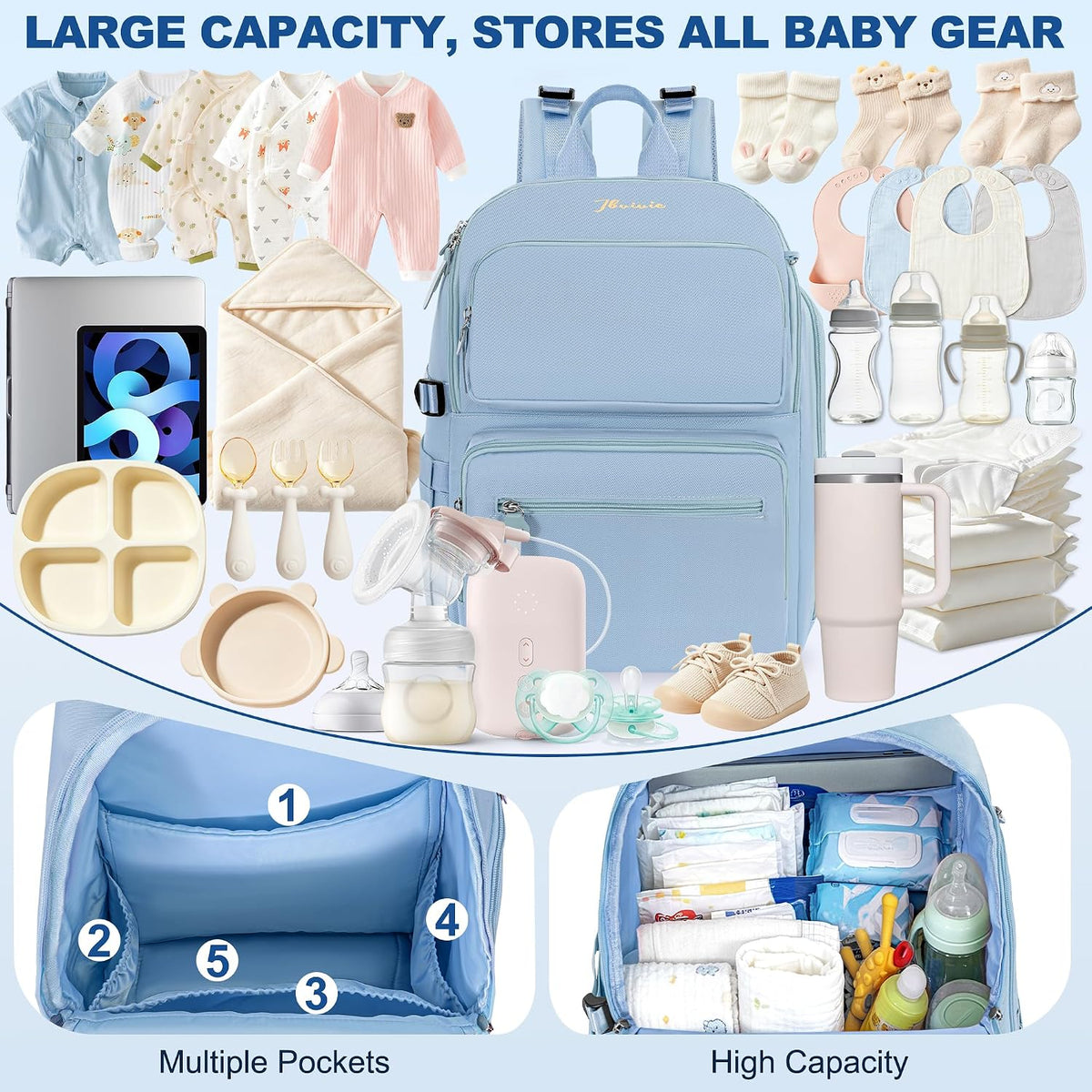 Diaper Bag Backpack with Portable Changing Pad, Black
