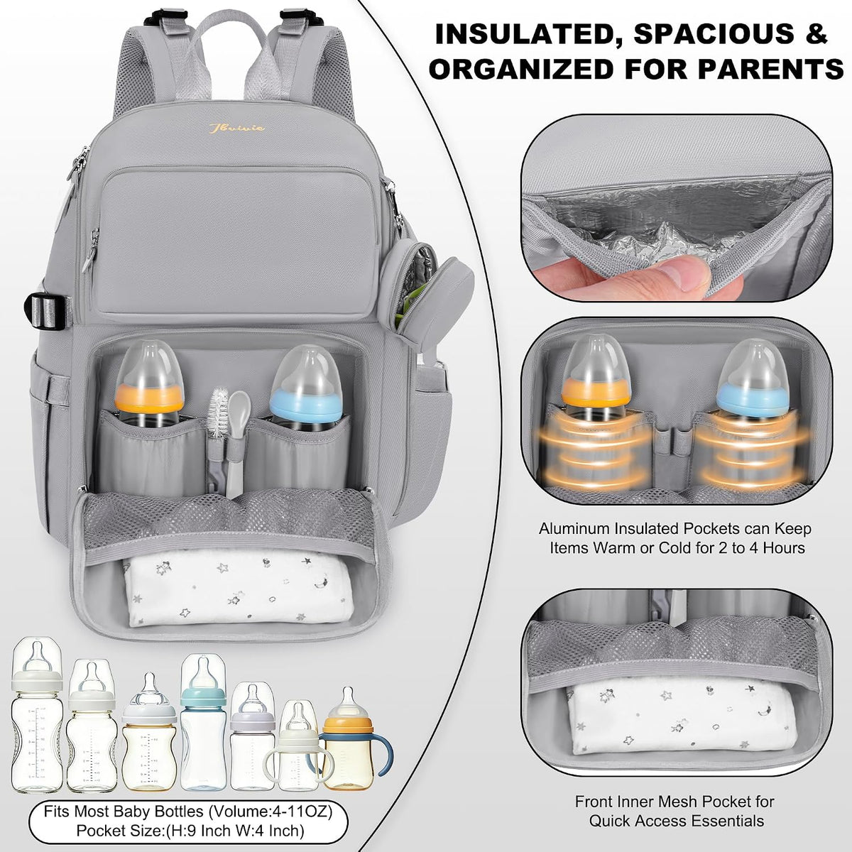 Diaper Bag Backpack with Portable Changing Pad, Black