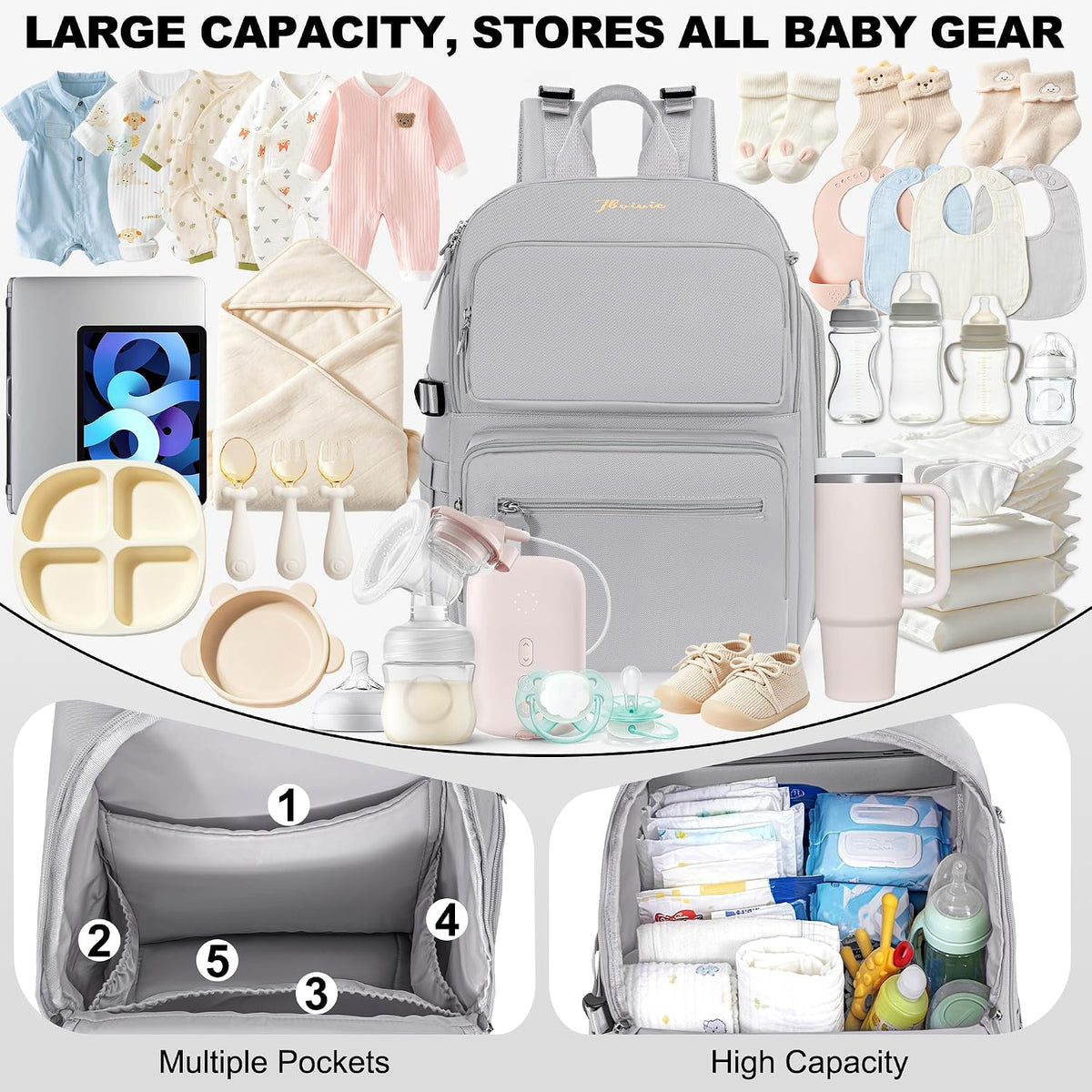 Diaper Bag Backpack with Portable Changing Pad, Black