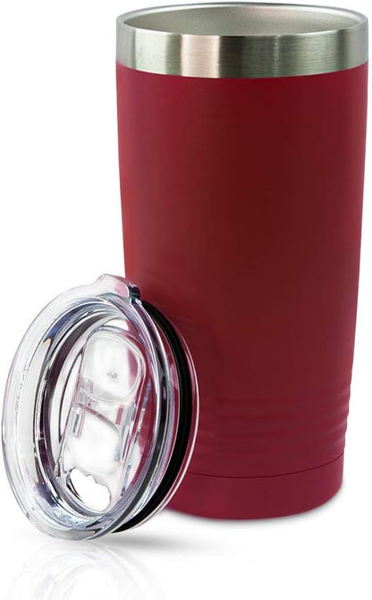 Personalized Stainless Steel Vacuum Double Insulated Travel Tumbler Coffee Mug w/Splash Proof Slider Lid| Custom Laser Engraved 44 Options | Hot & Cold Drink Use (Maroon-Custom, 20oz)