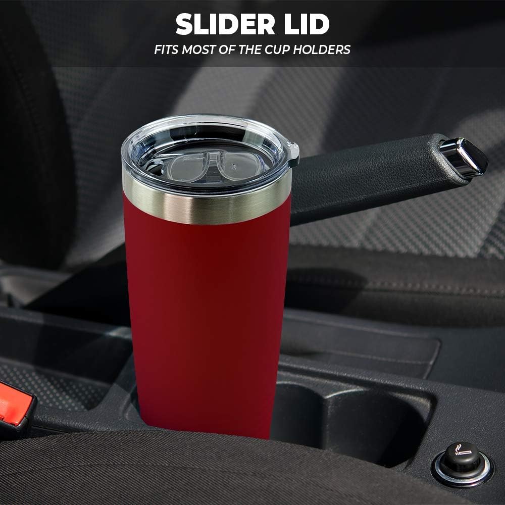 Personalized Stainless Steel Vacuum Double Insulated Travel Tumbler Coffee Mug w/Splash Proof Slider Lid| Custom Laser Engraved 44 Options | Hot & Cold Drink Use (Maroon-Custom, 20oz)