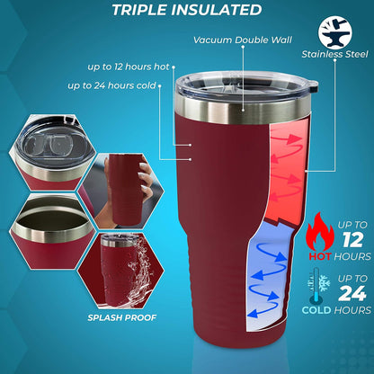 Personalized Stainless Steel Vacuum Double Insulated Travel Tumbler Coffee Mug w/Splash Proof Slider Lid| Custom Laser Engraved 44 Options | Hot & Cold Drink Use (Maroon-Custom, 20oz)