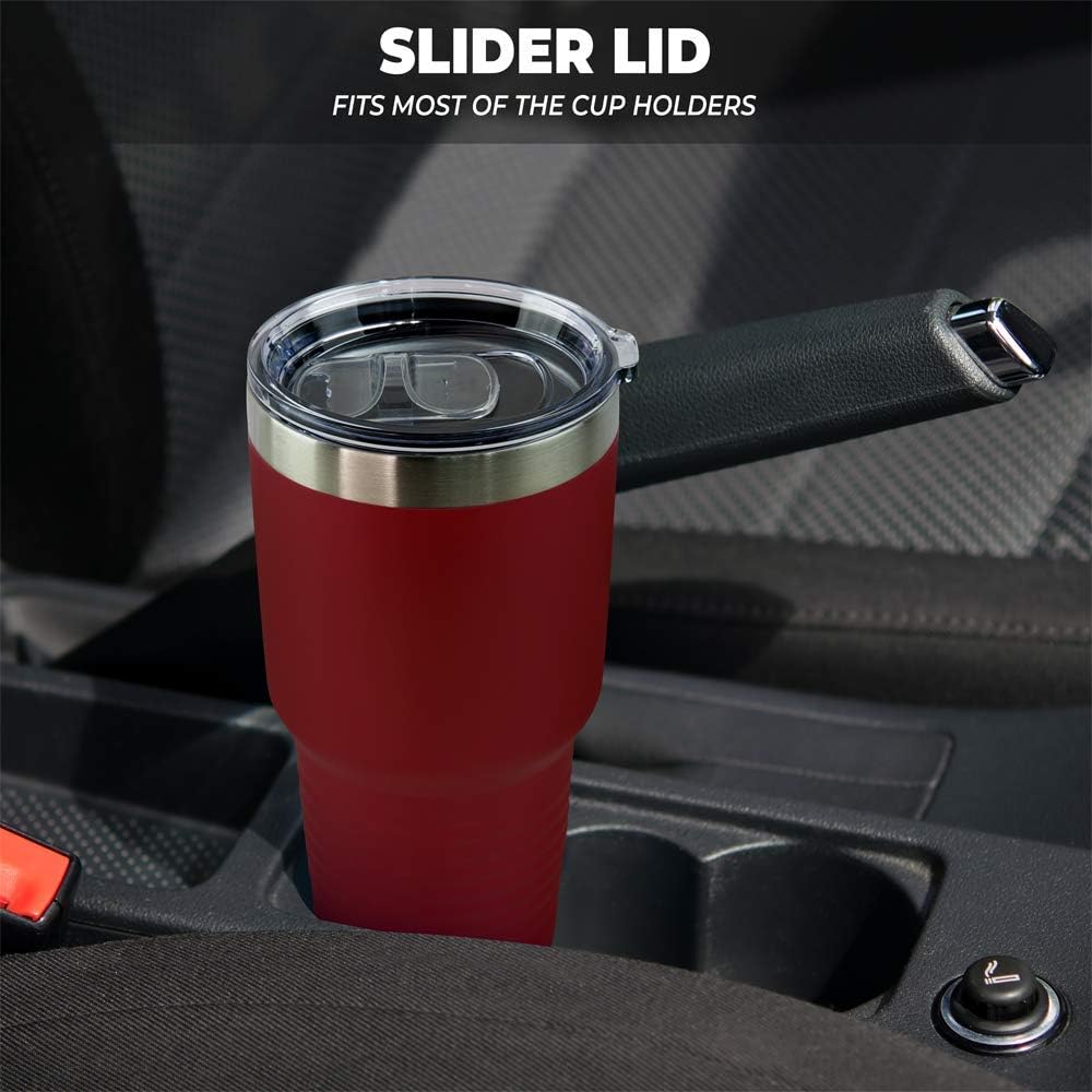 Personalized Stainless Steel Vacuum Double Insulated Travel Tumbler Coffee Mug w/Splash Proof Slider Lid| Custom Laser Engraved 44 Options | Hot & Cold Drink Use (Maroon-Custom, 20oz)