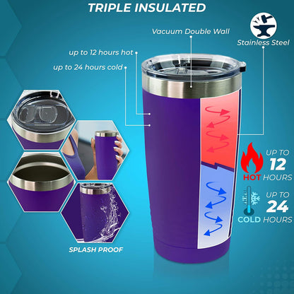 Personalized Stainless Steel Vacuum Double Insulated Travel Tumbler Coffee Mug w/Splash Proof Slider Lid| Custom Laser Engraved 44 Options | Hot & Cold Drink Use (Maroon-Custom, 20oz)
