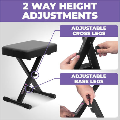 Foldable Adjustable Piano Bench X-Style for Musicians