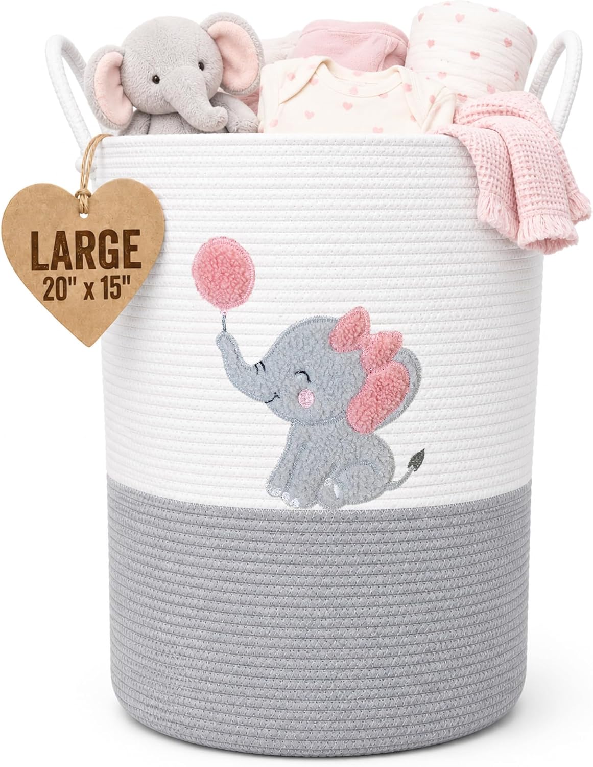 Giraffe Baby Laundry Basket, Tall Woven Rope Nursery Hamper, 20x15 in