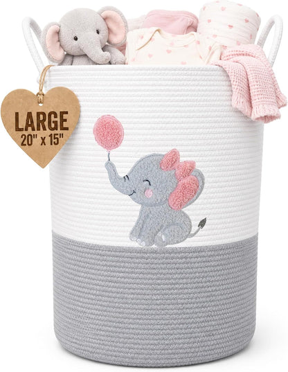 Giraffe Baby Laundry Basket, Tall Woven Rope Nursery Hamper, 20x15 in