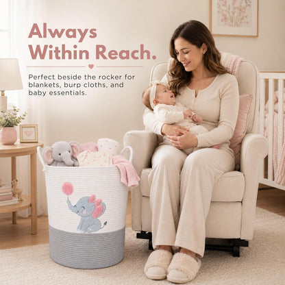 Giraffe Baby Laundry Basket, Tall Woven Rope Nursery Hamper, 20x15 in