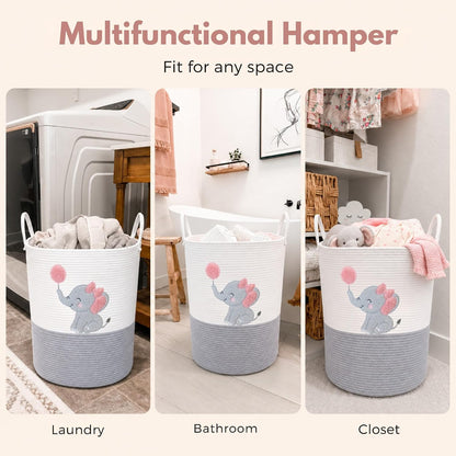 Giraffe Baby Laundry Basket, Tall Woven Rope Nursery Hamper, 20x15 in