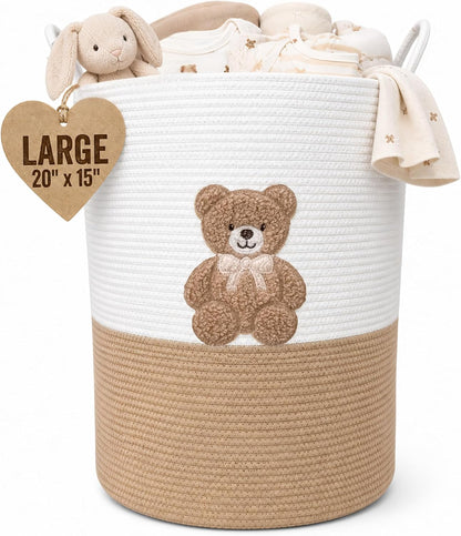 Giraffe Baby Laundry Basket, Tall Woven Rope Nursery Hamper, 20x15 in