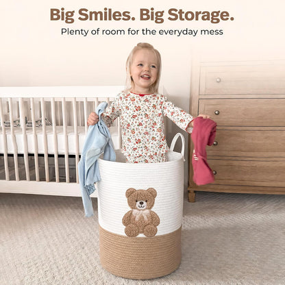 Giraffe Baby Laundry Basket, Tall Woven Rope Nursery Hamper, 20x15 in