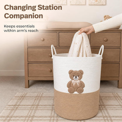 Giraffe Baby Laundry Basket, Tall Woven Rope Nursery Hamper, 20x15 in