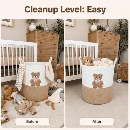 Giraffe Baby Laundry Basket, Tall Woven Rope Nursery Hamper, 20x15 in