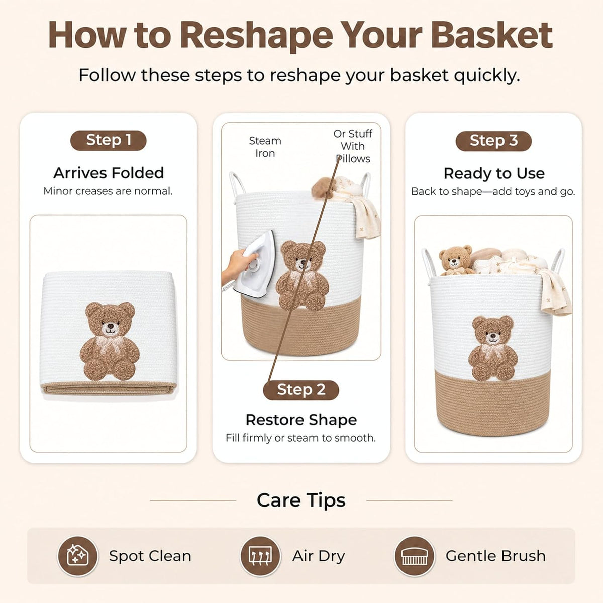 Giraffe Baby Laundry Basket, Tall Woven Rope Nursery Hamper, 20x15 in
