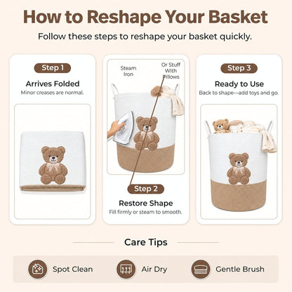 Giraffe Baby Laundry Basket, Tall Woven Rope Nursery Hamper, 20x15 in