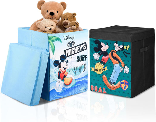 Toy Storage Box | Laundry Basket for Cloth | Foldable Toy Storage Organizer | Clothes Hamper with Lid & Handles | Storage Basket for Bathroom | 60 LTR | Pack of 2 | Multicolor