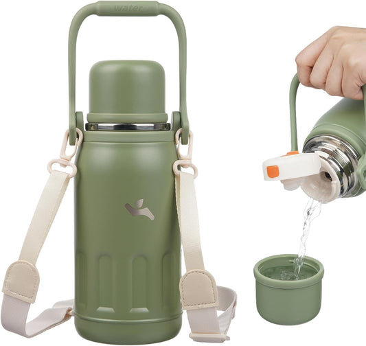 27oz Thermos for Cold Drinks, Insulated Water Bottle, Blue Haze | Stainless steel, BPA-free. Keeps hot 12h, cold 24h. Leak-proof with handle, strap & cup lid for coffee, tea, travel, outdoor