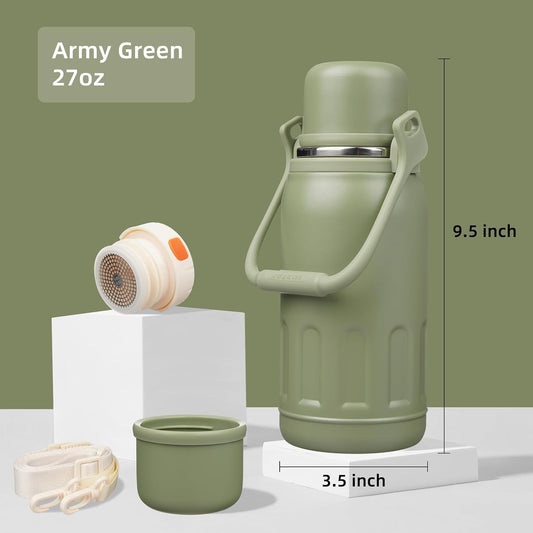 27oz Thermos for Cold Drinks, Insulated Water Bottle, Blue Haze | Stainless steel, BPA-free. Keeps hot 12h, cold 24h. Leak-proof with handle, strap & cup lid for coffee, tea, travel, outdoor