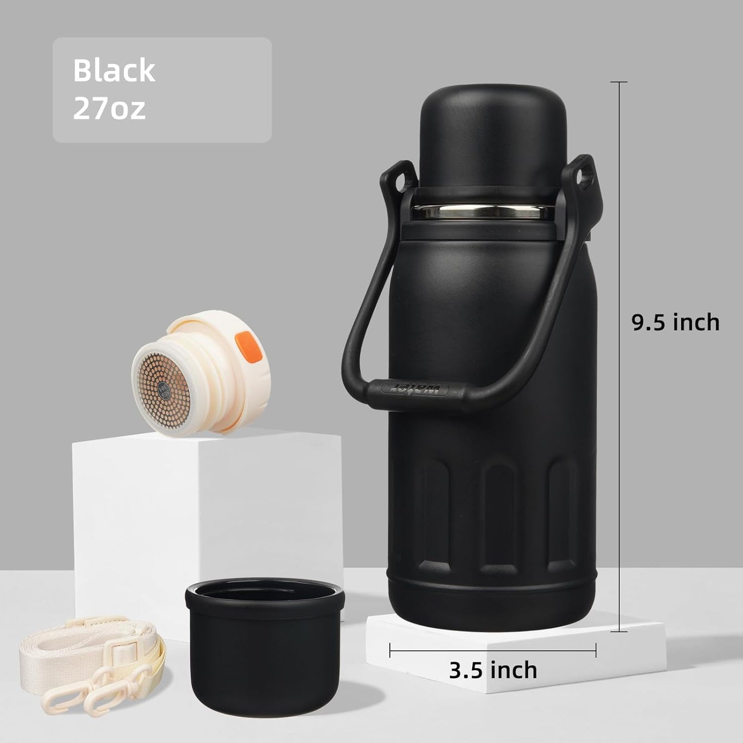 27oz Thermos for Cold Drinks, Insulated Water Bottle, Blue Haze | Stainless steel, BPA-free. Keeps hot 12h, cold 24h. Leak-proof with handle, strap & cup lid for coffee, tea, travel, outdoor