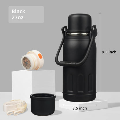 27oz Thermos for Cold Drinks, Insulated Water Bottle, Blue Haze | Stainless steel, BPA-free. Keeps hot 12h, cold 24h. Leak-proof with handle, strap & cup lid for coffee, tea, travel, outdoor