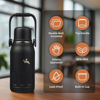 27oz Thermos for Cold Drinks, Insulated Water Bottle, Blue Haze | Stainless steel, BPA-free. Keeps hot 12h, cold 24h. Leak-proof with handle, strap & cup lid for coffee, tea, travel, outdoor